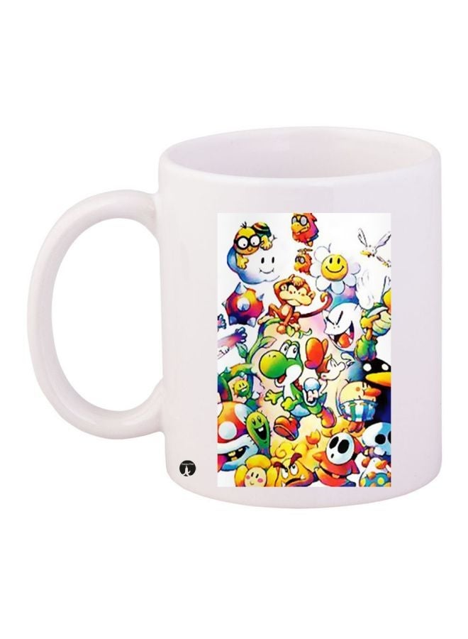 RYN Cartoon Printed Coffee Mug White/Yellow/Green 11ounce