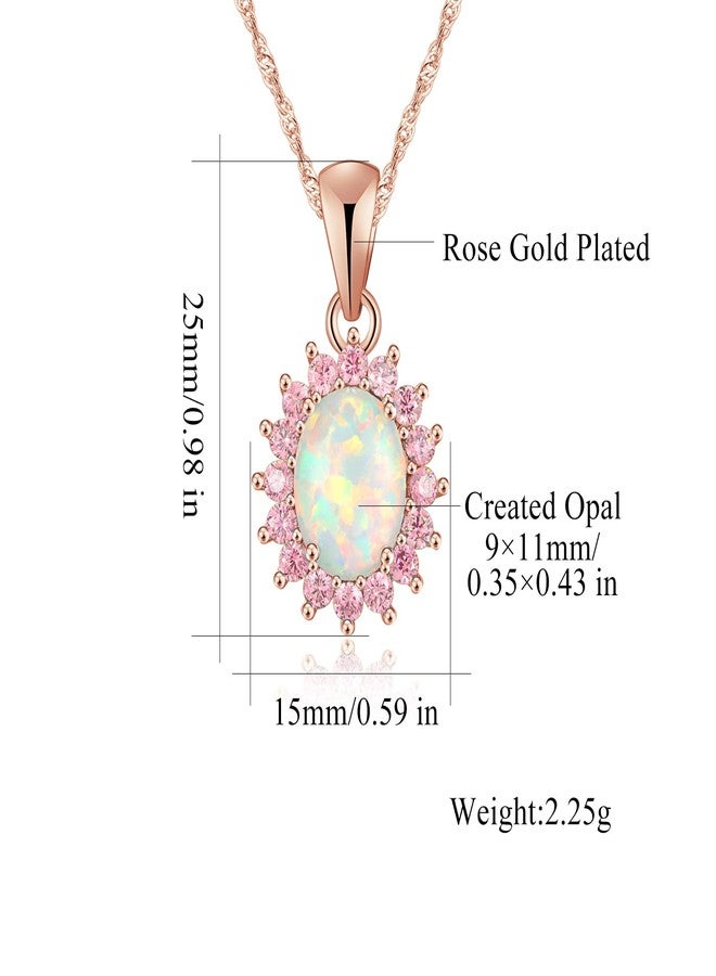 CiNily 14K White Gold Plated Opal Pendant Necklace-Flower/Oval Shap Necklace Gemstone Women Girls Jewelry Gift, Rose Gold Plated Brass, created opal and cubic zirconia - Image 3
