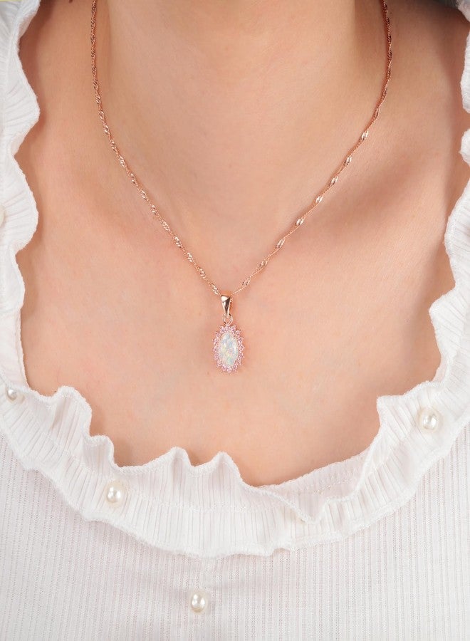 CiNily 14K White Gold Plated Opal Pendant Necklace-Flower/Oval Shap Necklace Gemstone Women Girls Jewelry Gift, Rose Gold Plated Brass, created opal and cubic zirconia - Image 2