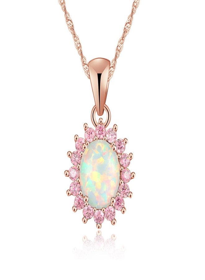 CiNily 14K White Gold Plated Opal Pendant Necklace-Flower/Oval Shap Necklace Gemstone Women Girls Jewelry Gift, Rose Gold Plated Brass, created opal and cubic zirconia - Image 1