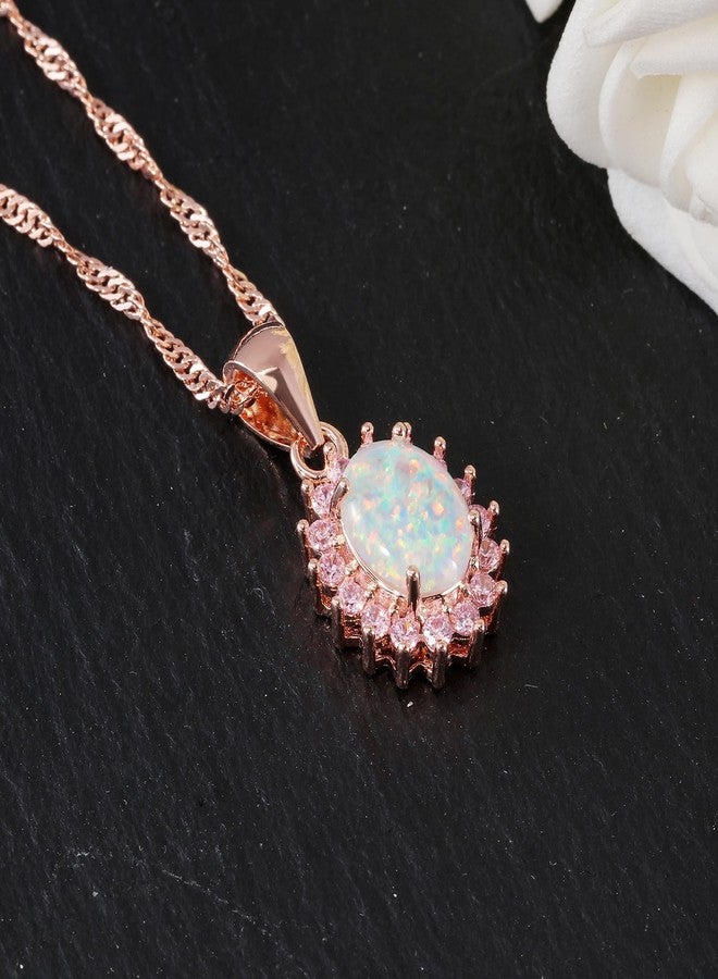 CiNily 14K White Gold Plated Opal Pendant Necklace-Flower/Oval Shap Necklace Gemstone Women Girls Jewelry Gift, Rose Gold Plated Brass, created opal and cubic zirconia - Image 5