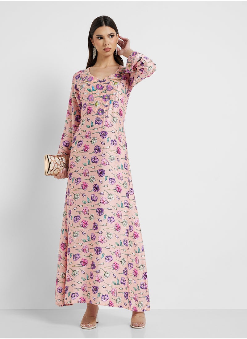 ARABIAN CLOSET Embellished Belted Jalabiya  - Image 1