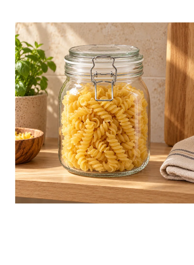 Cuisine Art Cuisine Art Glass Storage Jar with Clip Lid 1000 ml, Clear Glass Food Container with PP Sealing Ring, Clip Top Pantry Canister for Coffee, Sugar, Tea, Cereal, Grains, Nuts & Dry Food, 11.5 x 14.5 cm