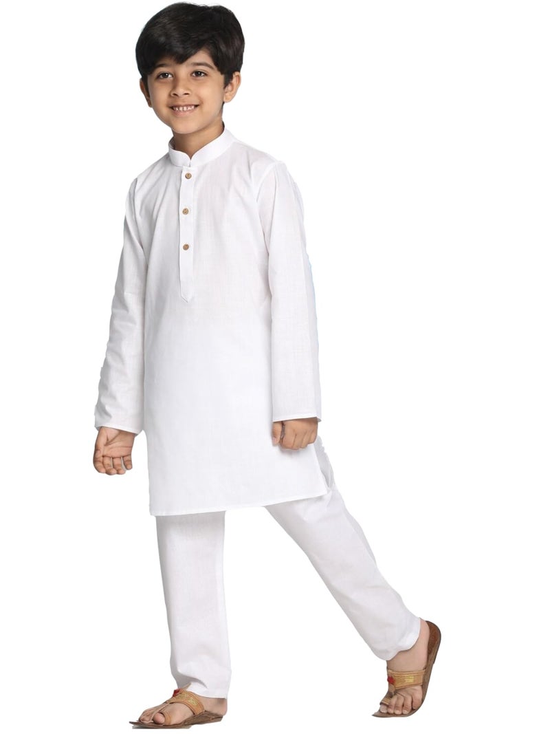 Enmozz Boys' Solid Plain Cotton New Kurta Only White - Image 2
