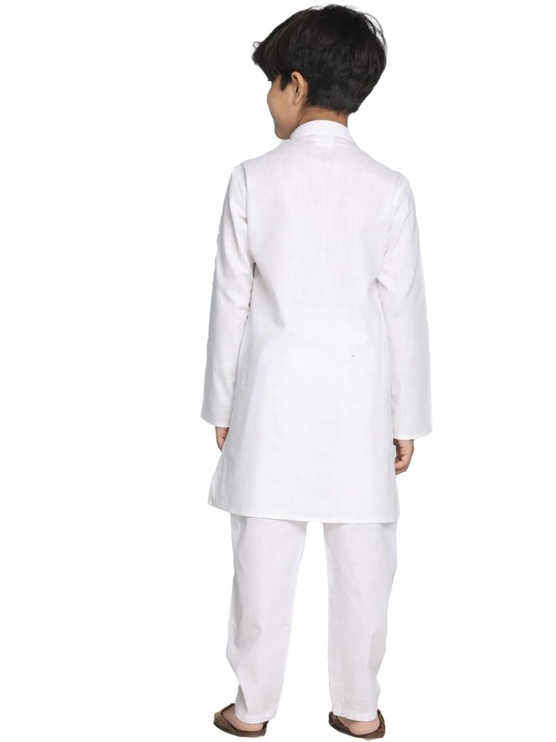 Enmozz Boys' Solid Plain Cotton New Kurta Only White - Image 3