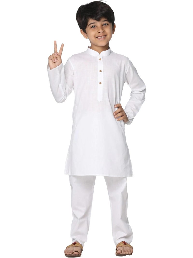 Enmozz Boys' Solid Plain Cotton New Kurta Only White - Image 4