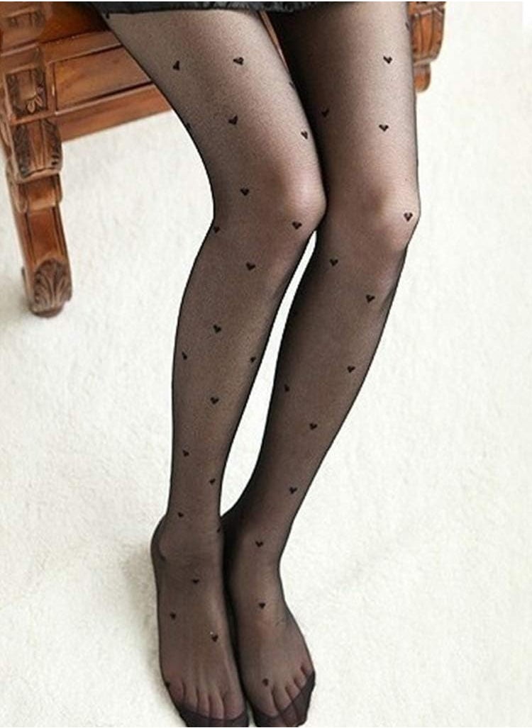 Remy Belle - 2 Pack Heart Polka Dot Print Pantyhose See Through Tights Stockings Seamless - Image 1