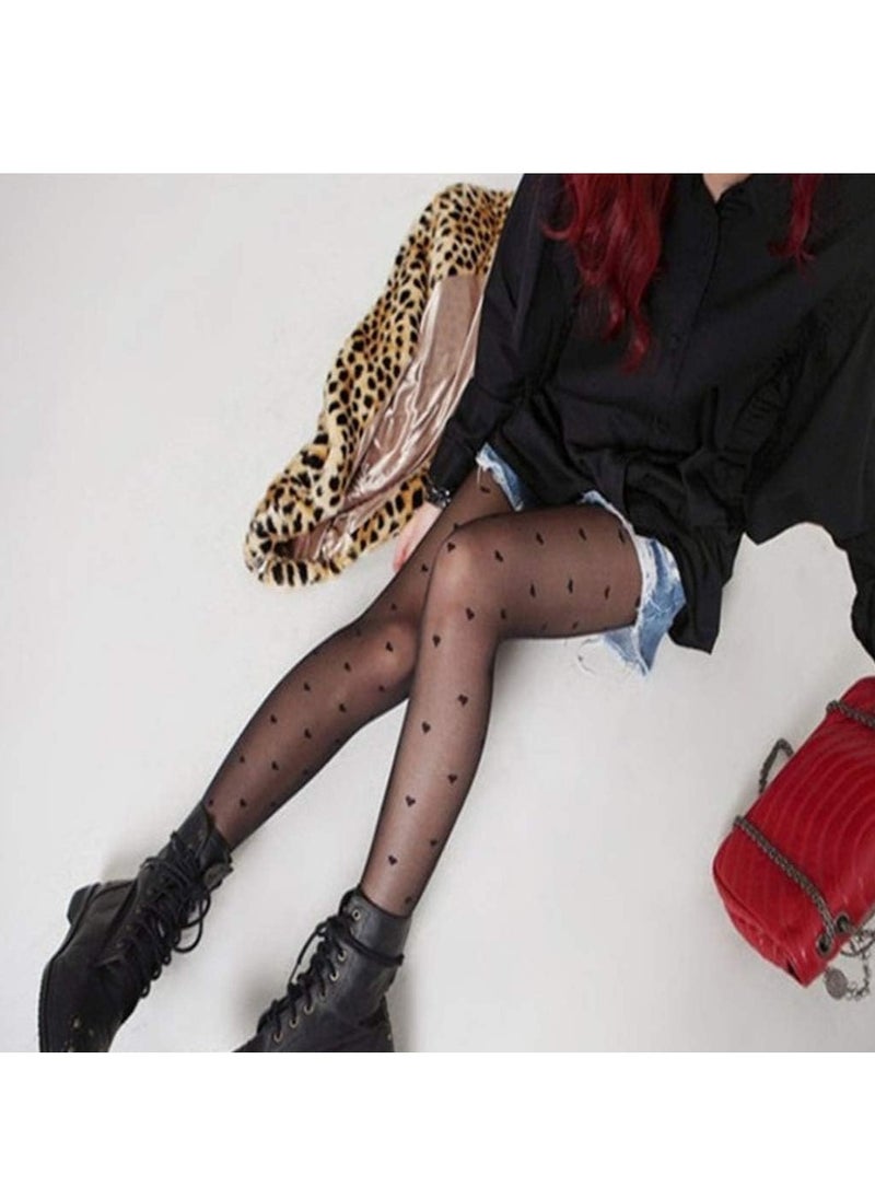 Remy Belle - 2 Pack Heart Polka Dot Print Pantyhose See Through Tights Stockings Seamless - Image 1