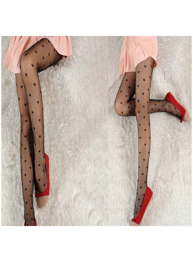 Remy Belle - 2 Pack Heart Polka Dot Print Pantyhose See Through Tights Stockings Seamless - Image 1