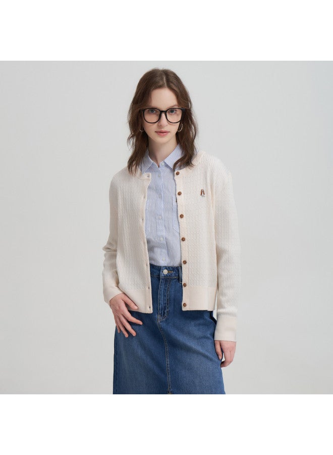 Hush Puppies New Year's Edition 2025 Autumn/winter New Small Cable Knit Textured Open-front Sweater Exquisite Women's Knitwear Cardigan - Image 2