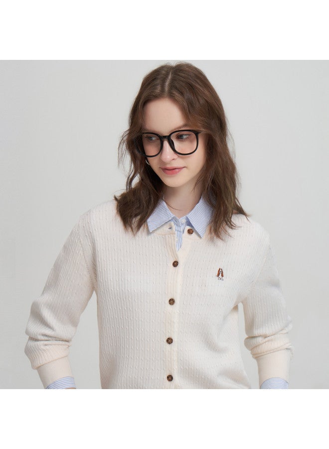 Hush Puppies New Year's Edition 2025 Autumn/winter New Small Cable Knit Textured Open-front Sweater Exquisite Women's Knitwear Cardigan - Image 3