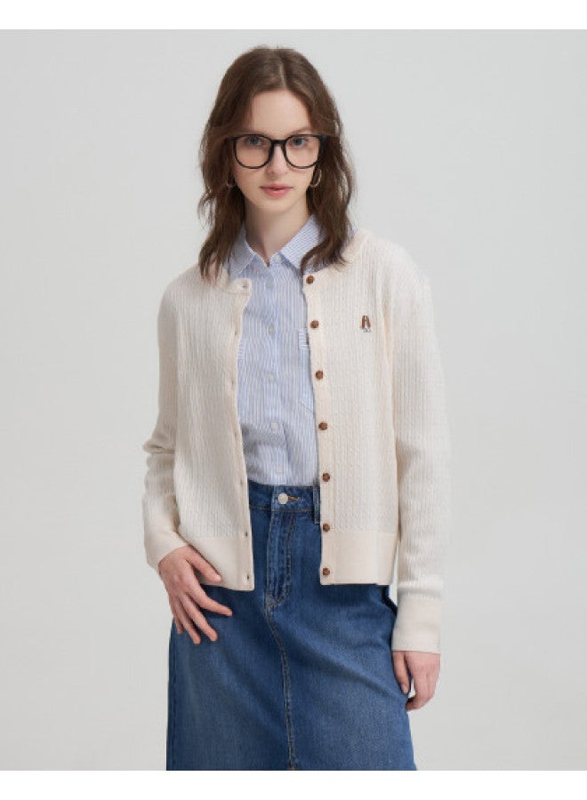Hush Puppies New Year's Edition 2025 Autumn/winter New Small Cable Knit Textured Open-front Sweater Exquisite Women's Knitwear Cardigan - Image 1