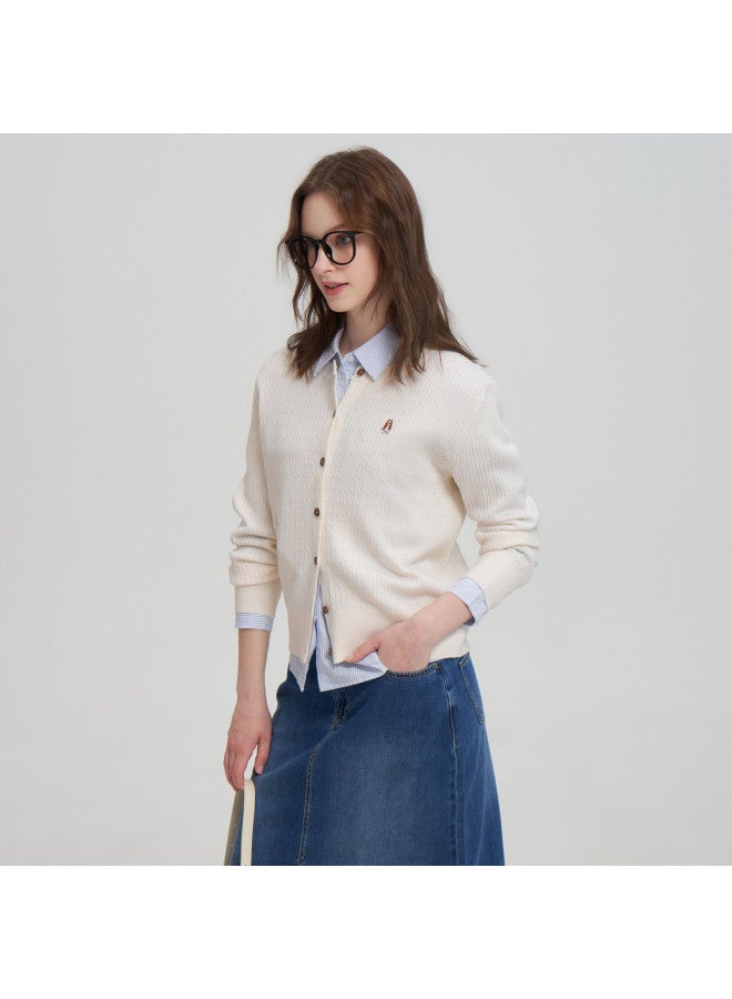 Hush Puppies New Year's Edition 2025 Autumn/winter New Small Cable Knit Textured Open-front Sweater Exquisite Women's Knitwear Cardigan - Image 4