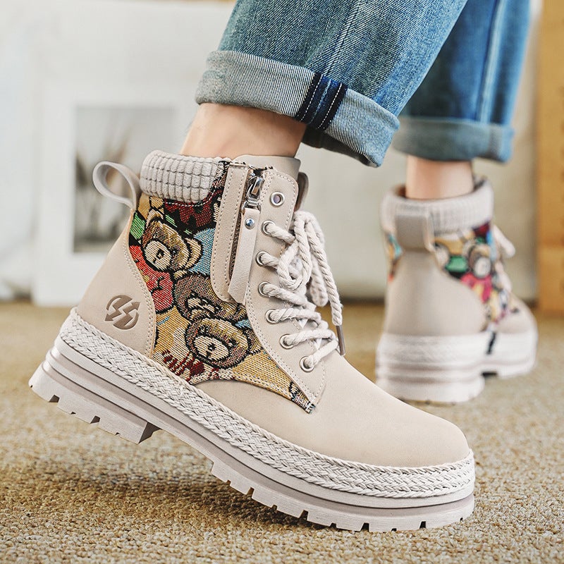 Men'S High-Top Martin Boots With Straw Woven Thick Soles, Work Boots, British Outdoor Motorcycle Live Broadcast Men'S Ankle Boots - Image 2