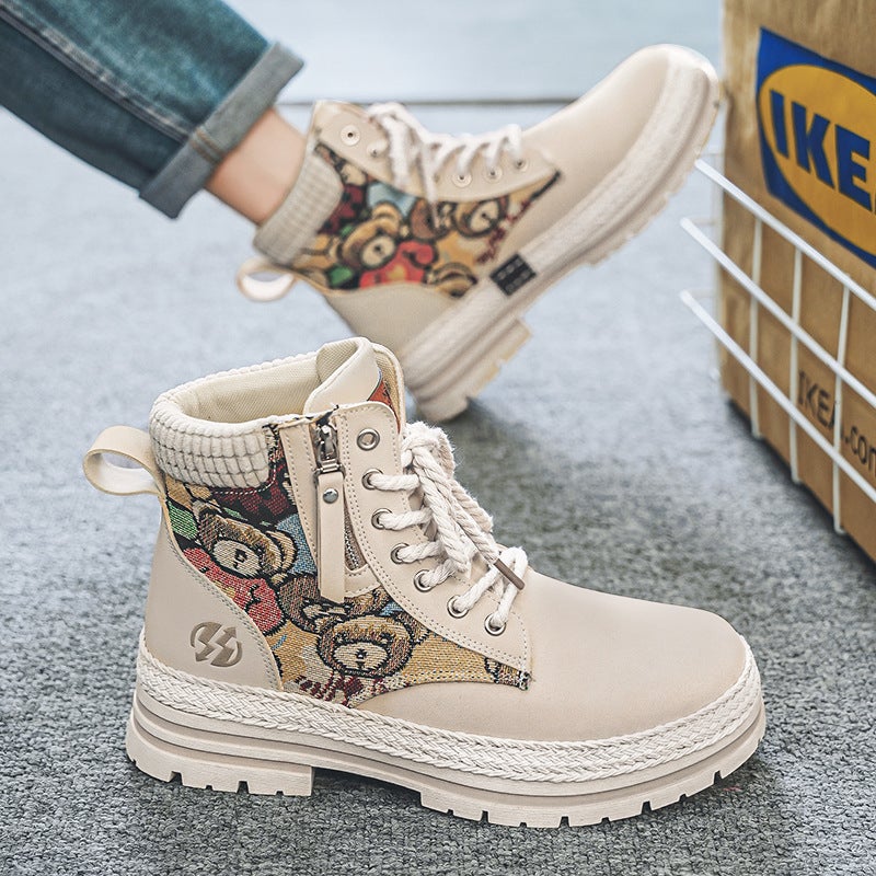 Men'S High-Top Martin Boots With Straw Woven Thick Soles, Work Boots, British Outdoor Motorcycle Live Broadcast Men'S Ankle Boots - Image 5