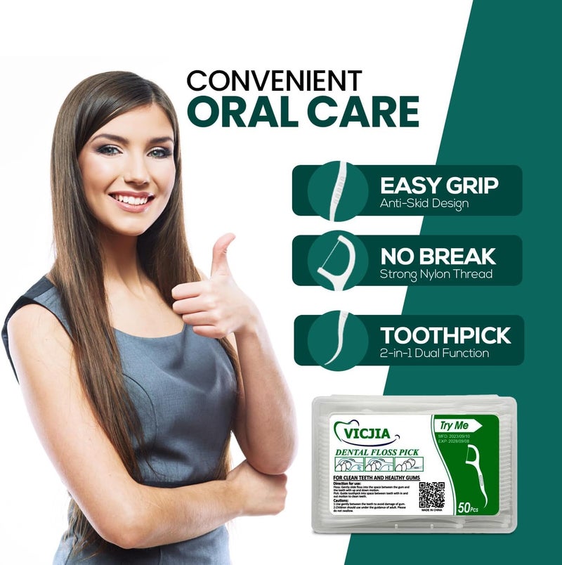 VICJIA Dental Floss Picks Unflavored Floss Picks,50 Count Travel Tooth Picks Flossers,Floss Sticks for teeth,car,portable floss dispenser - Image 3