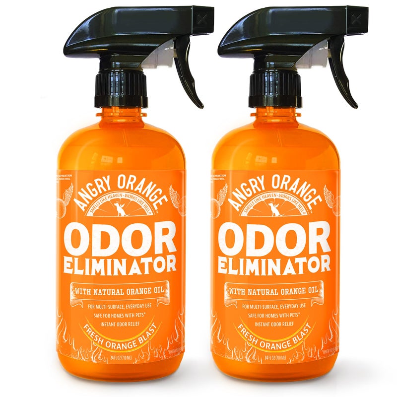 Angry Orange Pet Odor Eliminator for Strong Odor - Citrus Deodorizer for Strong Dog or Cat Pee Smells on Carpet, Furniture & Indoor Outdoor Floors - 2 Pack - Puppy Supplies - Image 1