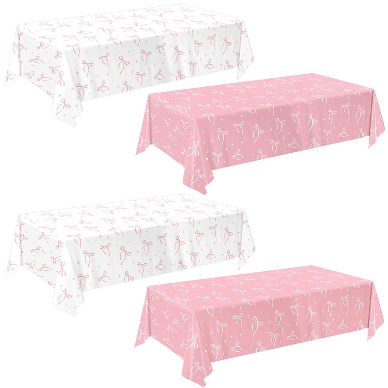 QIYANPAX 4 Pack Pink Bow Tablecloth, Coquette Birthday Decorations, Bow Disposable Table Cover for Wedding Engagement Bridal Birthday Decorations, 54 x 108 Inch - Image 1