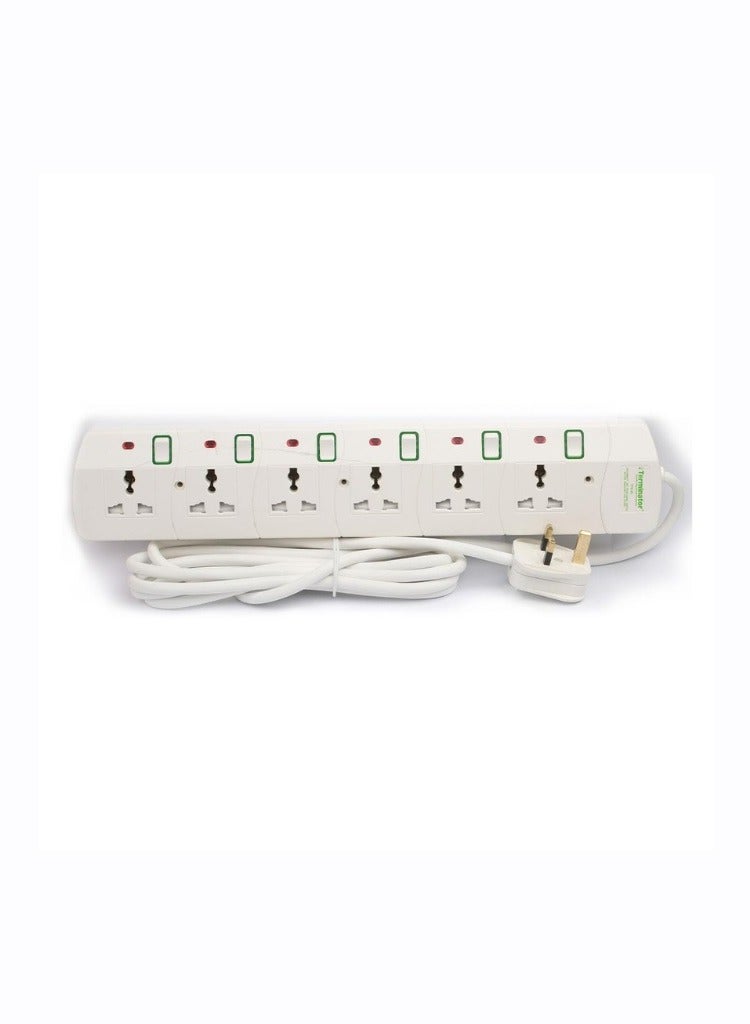 Zcom Extension Cord, 6 Socket power Extension board with 6 switch and 5 Meter length - Image 1