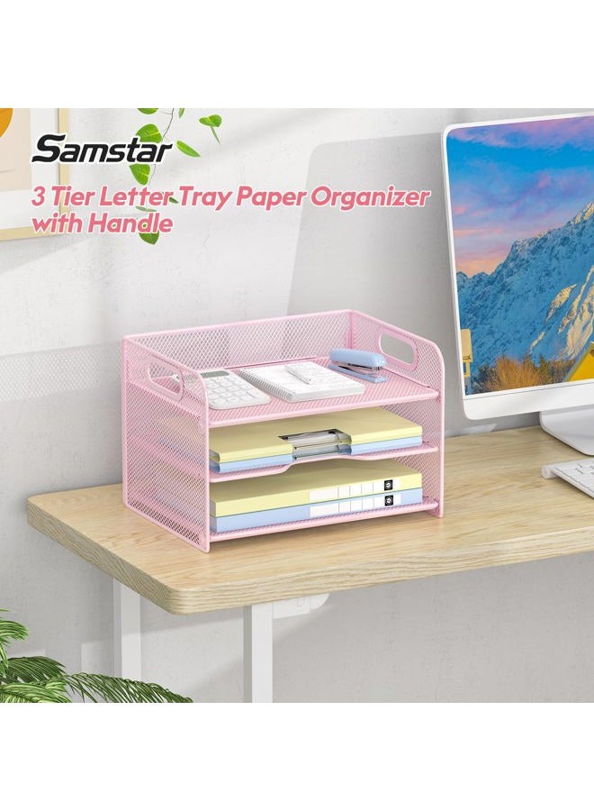 Samstar 3 Tier Purple Letter Tray Paper Organizer with Handle, Mesh Desk Organizer Paper Sorter File Rack Shelves, Purple - Image 2