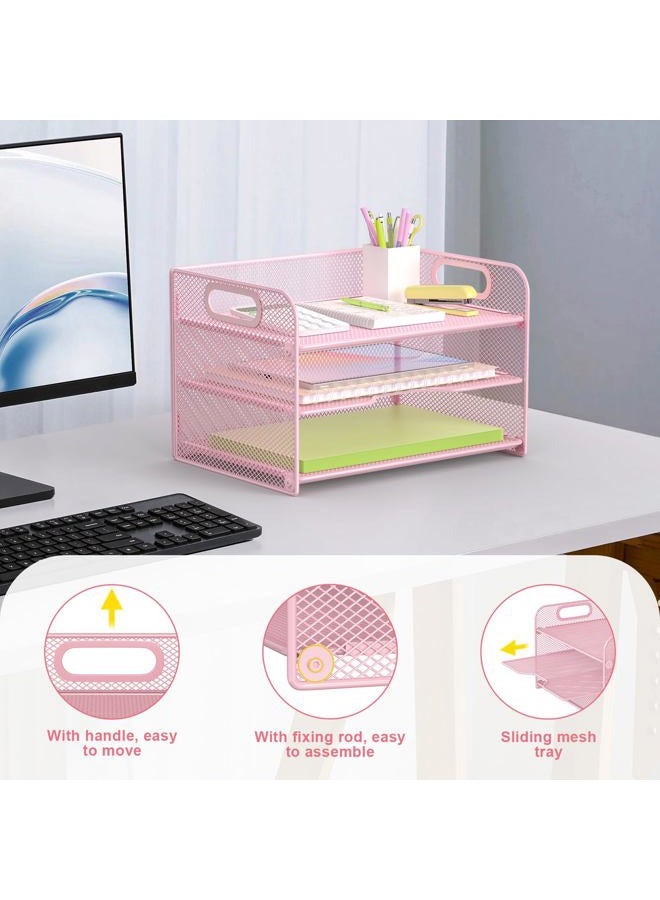 Samstar 3 Tier Purple Letter Tray Paper Organizer with Handle, Mesh Desk Organizer Paper Sorter File Rack Shelves, Purple - Image 3