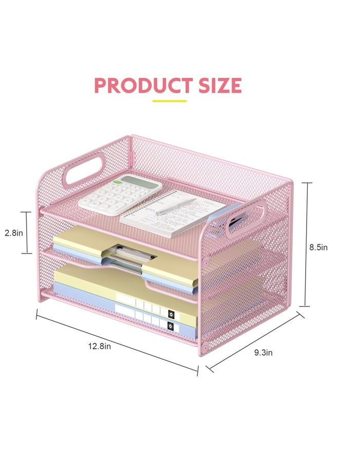 Samstar 3 Tier Purple Letter Tray Paper Organizer with Handle, Mesh Desk Organizer Paper Sorter File Rack Shelves, Purple - Image 4