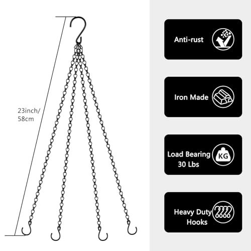 garini 3 Pack, 23 Inch Hanging Baskets Chain, Hanging Chains with Hooks Flower Pot Chain Replacement Plant Hangers for Planters, Bird Feeders and Lanterns(Black)… - Image 2