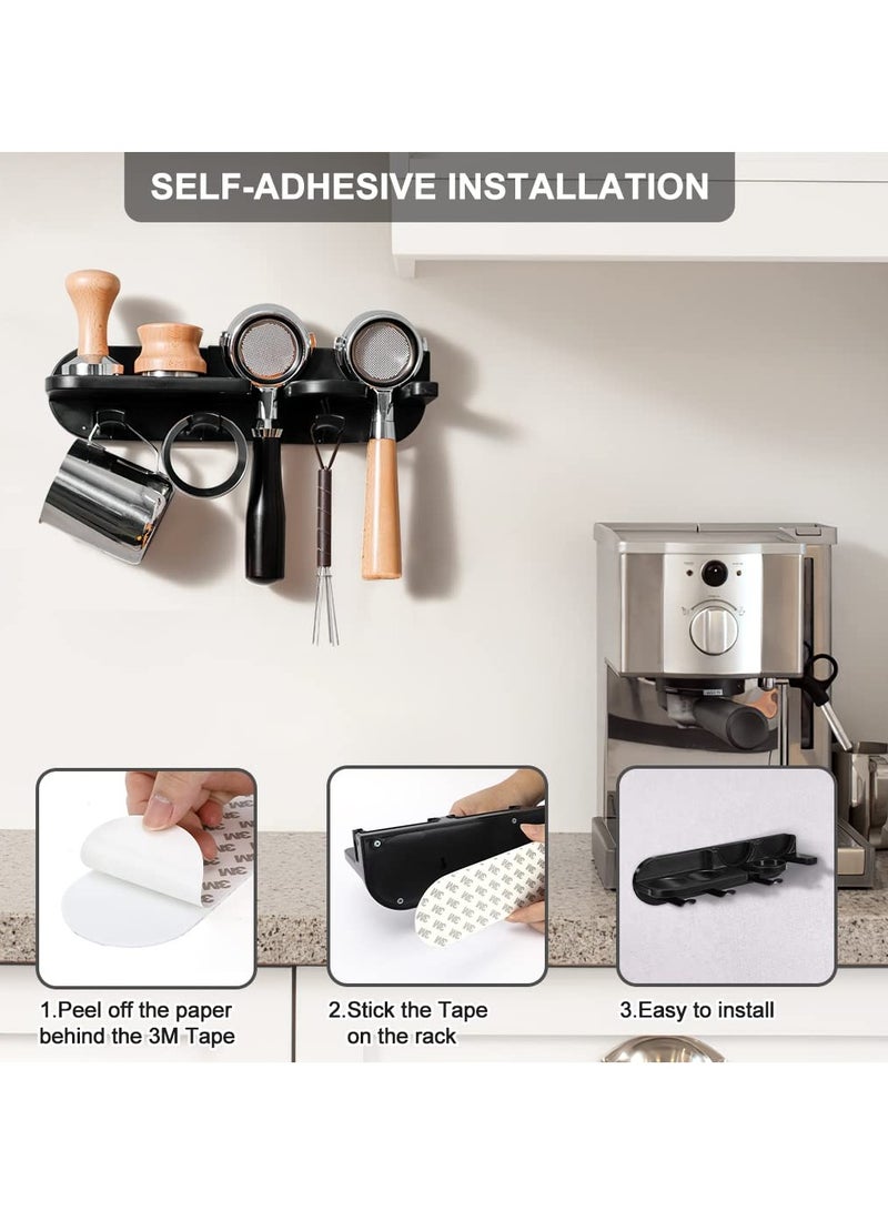 سيوسي محطة حامل مكبس الإسبريسو، منظم محطة القهوة مثبت على الحائط مع رف تخزين مرشح القهوة مقاس 54 مم/2.1 بوصة، مثالي لموزع القهوة والمكبس، رف ملحقات الإسبريسو للمنزل والمكتب - Image 4