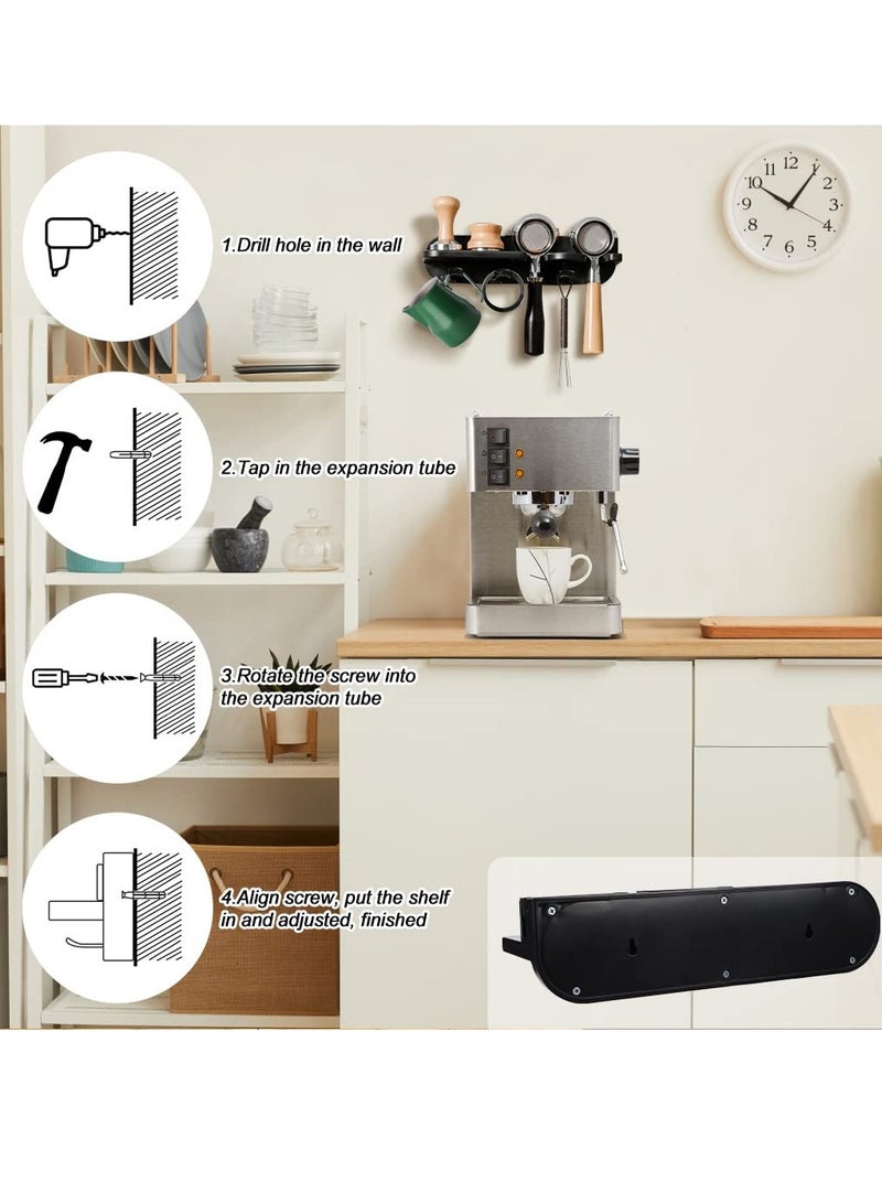 سيوسي محطة حامل مكبس الإسبريسو، منظم محطة القهوة مثبت على الحائط مع رف تخزين مرشح القهوة مقاس 54 مم/2.1 بوصة، مثالي لموزع القهوة والمكبس، رف ملحقات الإسبريسو للمنزل والمكتب - Image 2