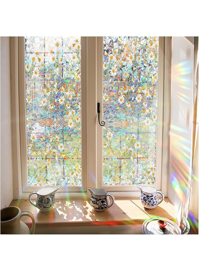 The Bros Window Privacy Film, Daisy Rainbow Decorative Window Clings, Window Cling Film 3D Rainbow Decorative Door Window Sun Catchers Indoor Window,Suncatcher Window Cover(17X 39.4inch) - Image 1