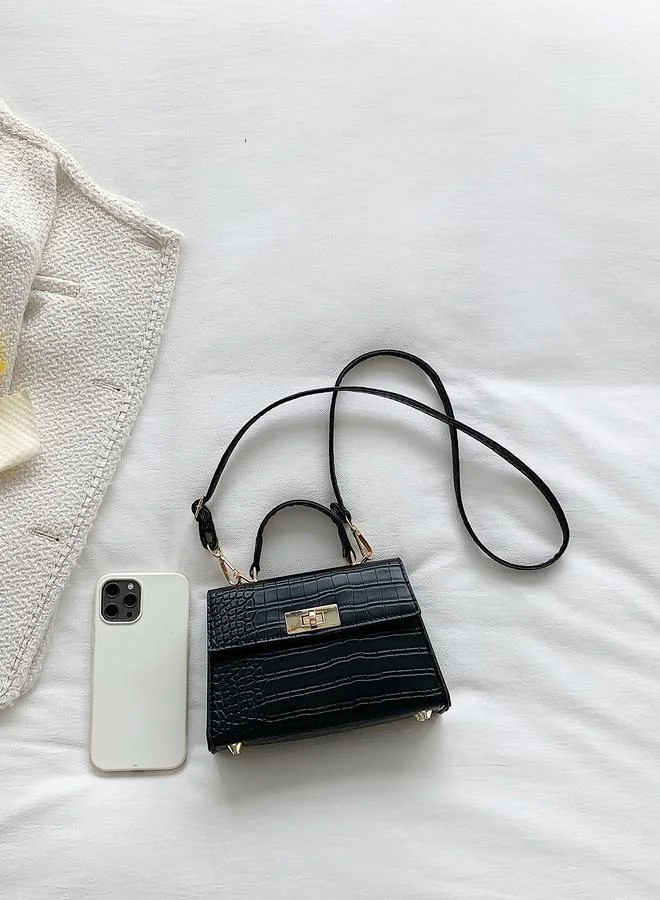 Take Two Black Croc-Embossed Crossbody Bag