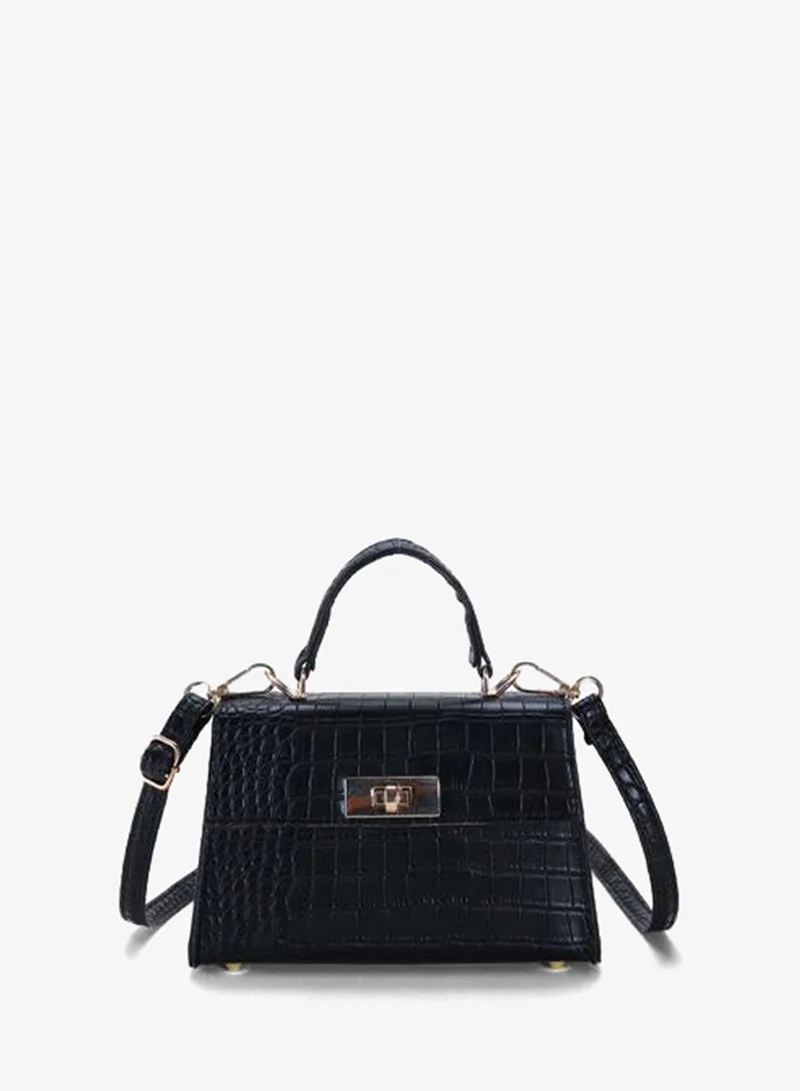 Take Two Black Croc-Embossed Crossbody Bag