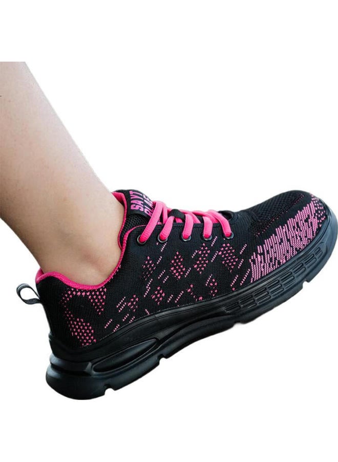 Old housekeeper Laoguanjia Safety Shoes For Women, Ultra-Light Flyknit Breathable Steel Toe Anti-Smashing Anti-Puncture Comfortable Women'S Special Small Size Rubber-Plastic Solid Sole Wear-Resistant Safety Work Functional Shoes Sports 278 Black And Red 34 - Image 1