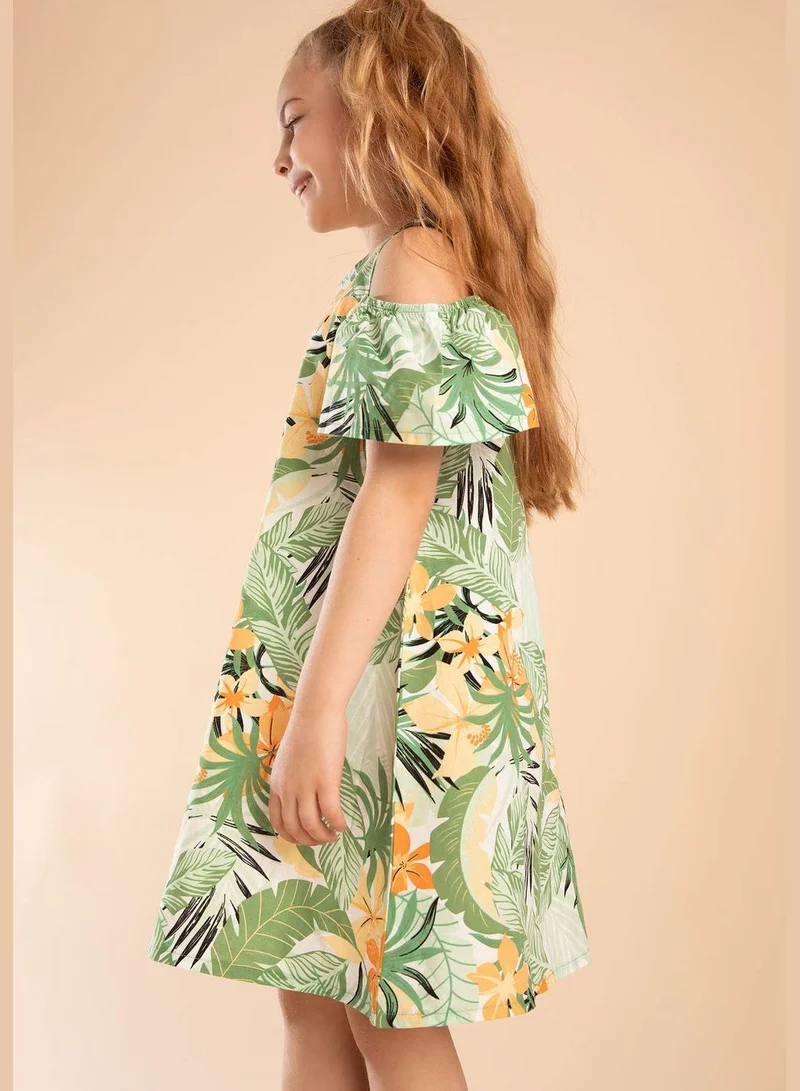 DeFacto Relax Fit Short Sleeve Floral Print Poplin Dress