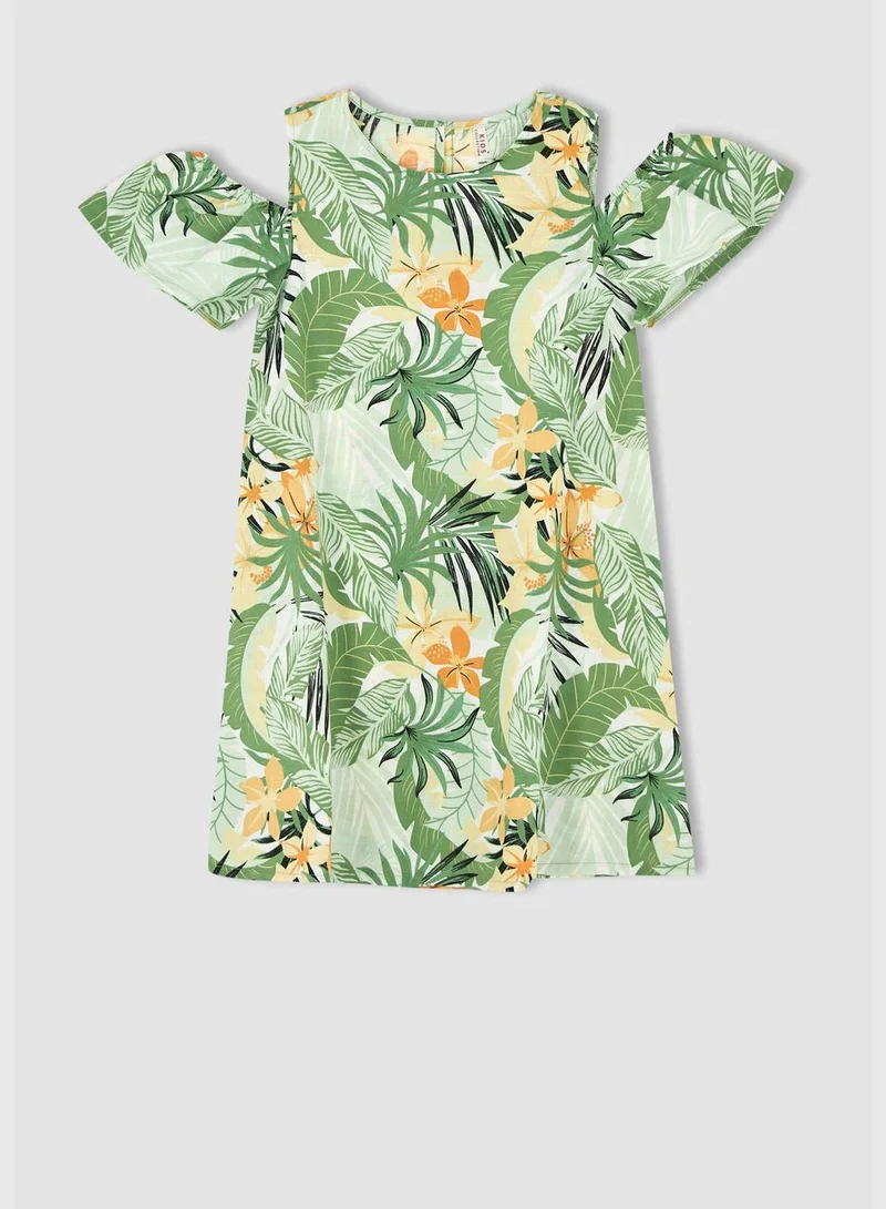 DeFacto Relax Fit Short Sleeve Floral Print Poplin Dress
