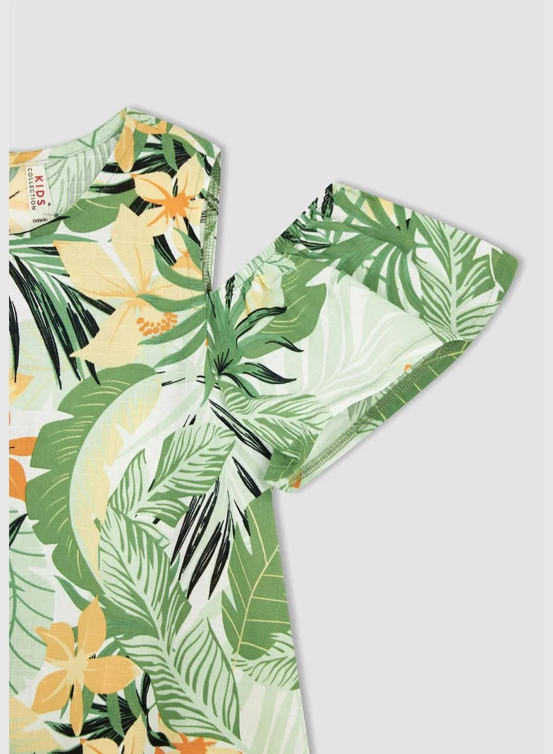 DeFacto Relax Fit Short Sleeve Floral Print Poplin Dress