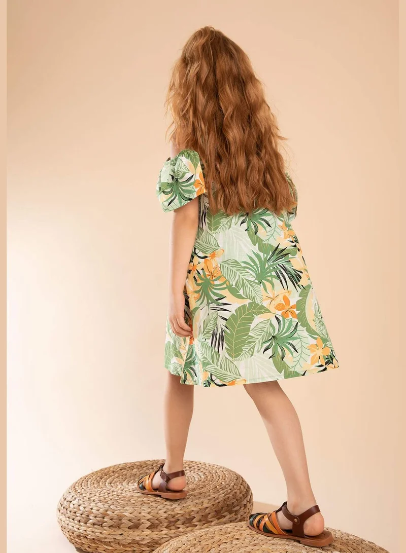 DeFacto Relax Fit Short Sleeve Floral Print Poplin Dress