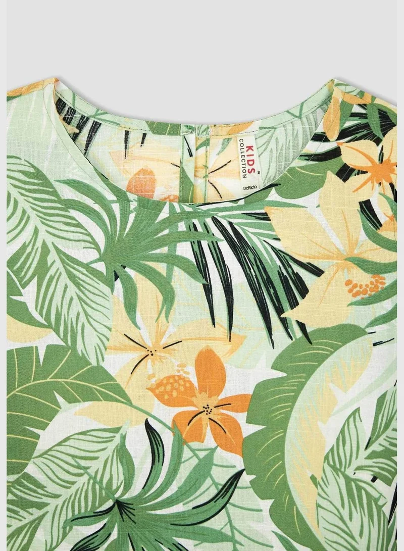 DeFacto Relax Fit Short Sleeve Floral Print Poplin Dress
