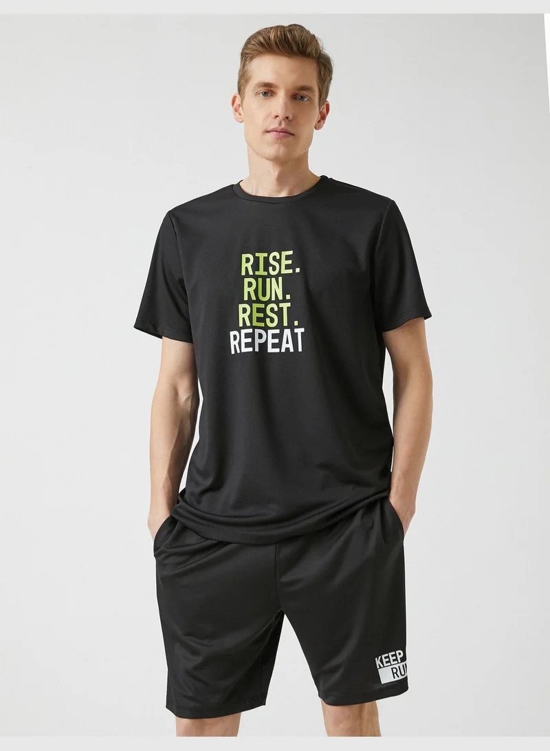 KOTON Slogan Printed T-shirt Crew Neck Short Sleeve
