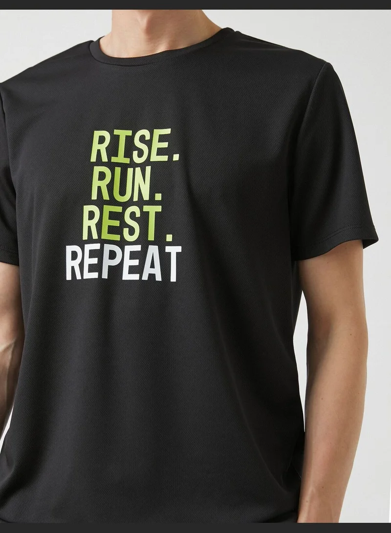 KOTON Slogan Printed T-shirt Crew Neck Short Sleeve