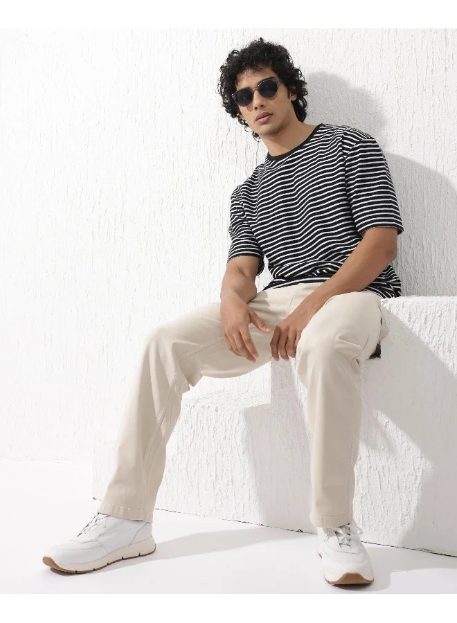 Rare Rabbit Rare Rabbit Mens Paskot Navy Short Sleeve Stripe Print Oversized T-Shirt