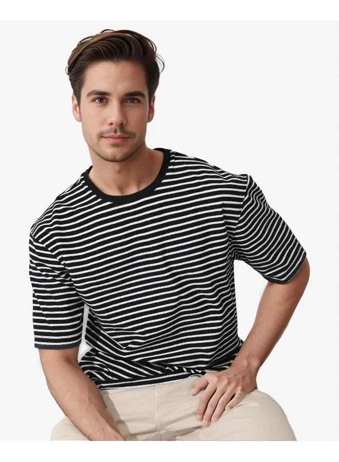 Rare Rabbit Rare Rabbit Mens Paskot Navy Short Sleeve Stripe Print Oversized T-Shirt