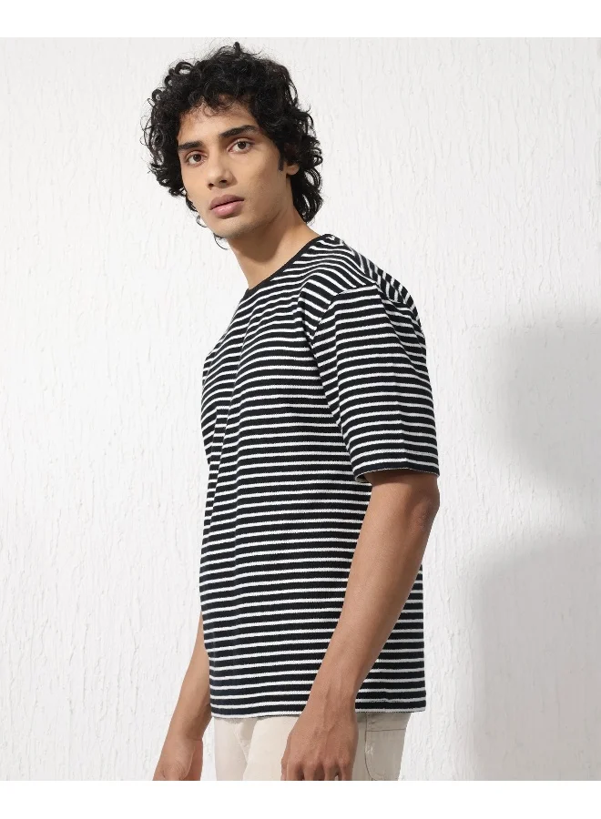 Rare Rabbit Rare Rabbit Mens Paskot Navy Short Sleeve Stripe Print Oversized T-Shirt