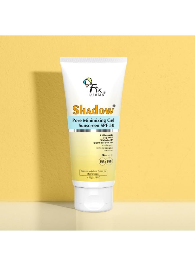 Fixderma Shadow Pore Minimizing Gel Sunscreen SPF 50 PA+++ with 4% Niacinamide, For UVA & UVB Protection | Sunscreen SPF 50 for Oily & Acne Prone Skin | Lightweight, No White Cast, Non-Greasy - 50GM - Image 2