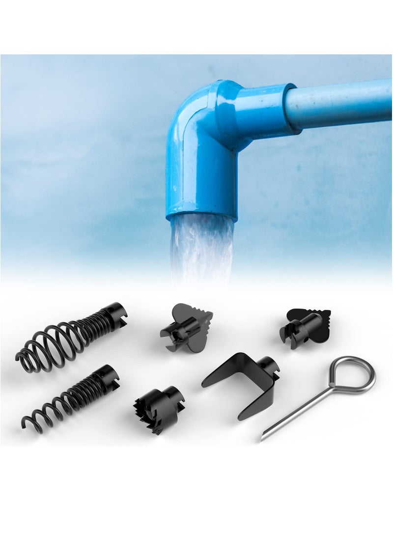 KASTWAVE 7PCS Drain Cleaner Combination Cutter Head Set,16mm Manganese Steel Spring Automatic Locking Drain Dredging Cutter Head Accessories for Drain Cleaning Machines - Image 4