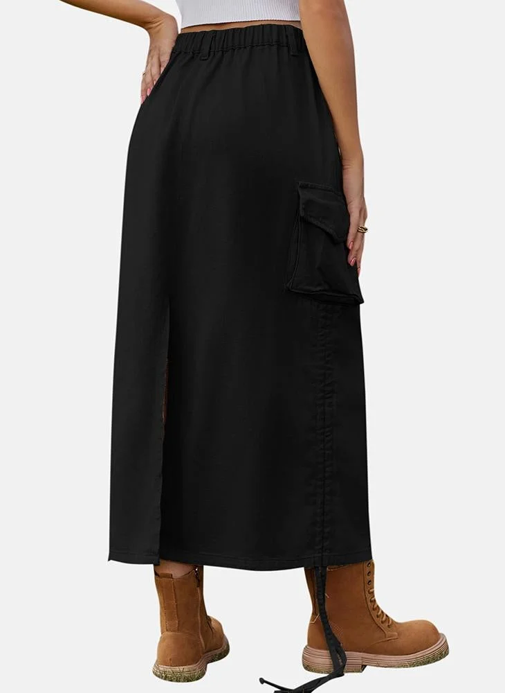 يونيكي Black Mid Rise Plain Midi Skirt