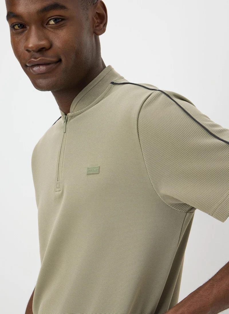 Matalan Khaki Textured Grandad Zip Co Ord Polo Shirt