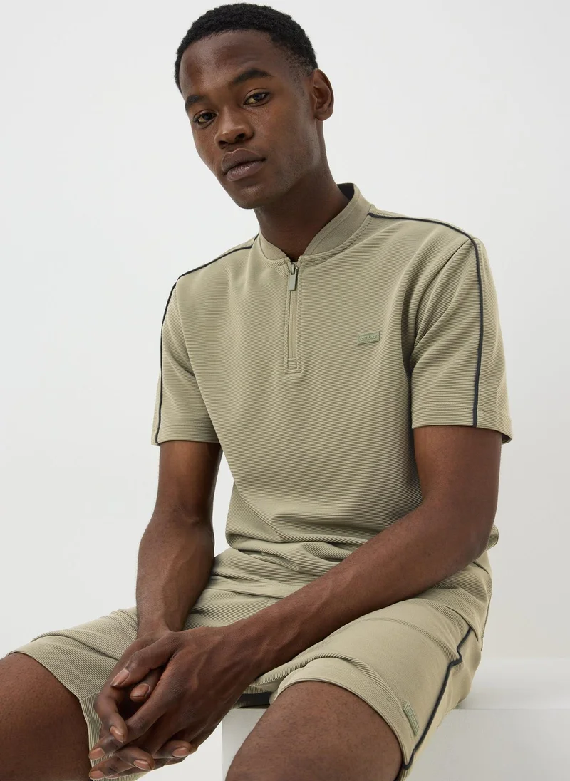 Matalan Khaki Textured Grandad Zip Co Ord Polo Shirt