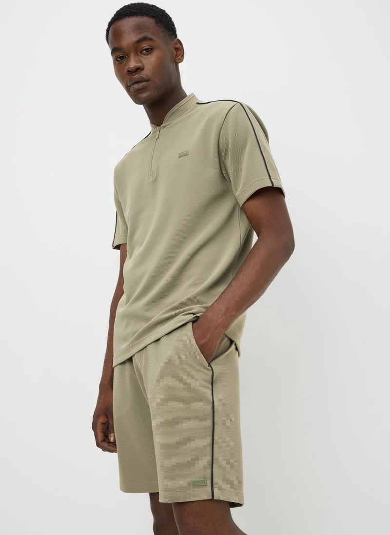 Matalan Khaki Textured Grandad Zip Co Ord Polo Shirt