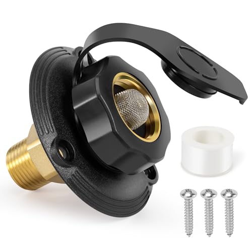TONDA RV City Water Inlet with Check Valve, Brass Thread RV Water Fill Inlet Replacement, RV Water Hose Connector for Camper, Trailer, Motorhome - Image 1